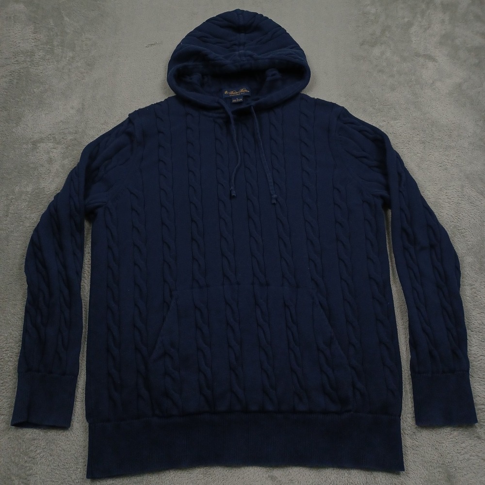 Brooks Brothers Sweater Womens Large Blue‎ Cable Knit Pullover Hoodie Preppy